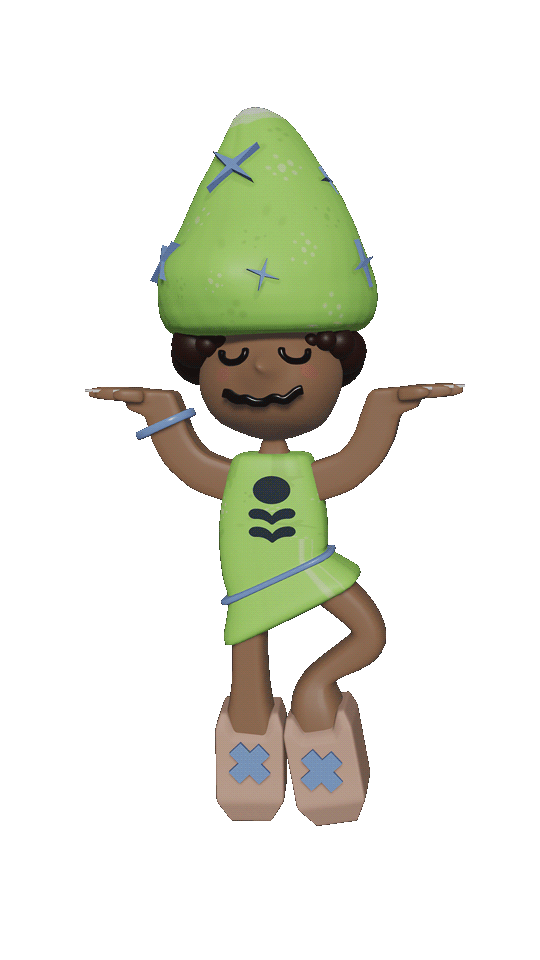 3D looping animation of a dark skinned figure in a ballet pose spinnnig and smiling